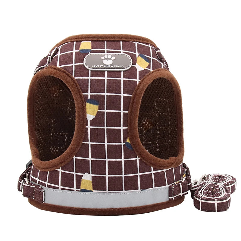 Reflective Breathable Mesh Small Dog Harness with Leash Pug