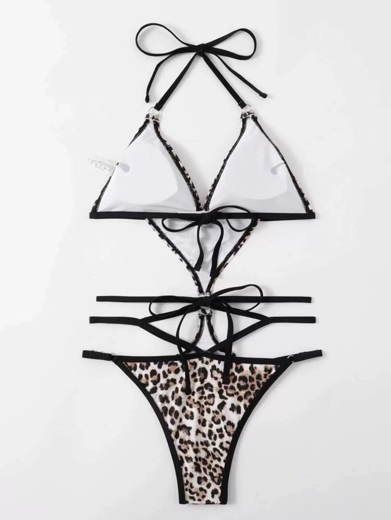 Traje de baño de una pieza con estampado de leopardo, informal, sin mangas, con cordones, para mujer, para vacaciones, buceo, traje de baño sexy europeo y americano con almohadilla para el pecho