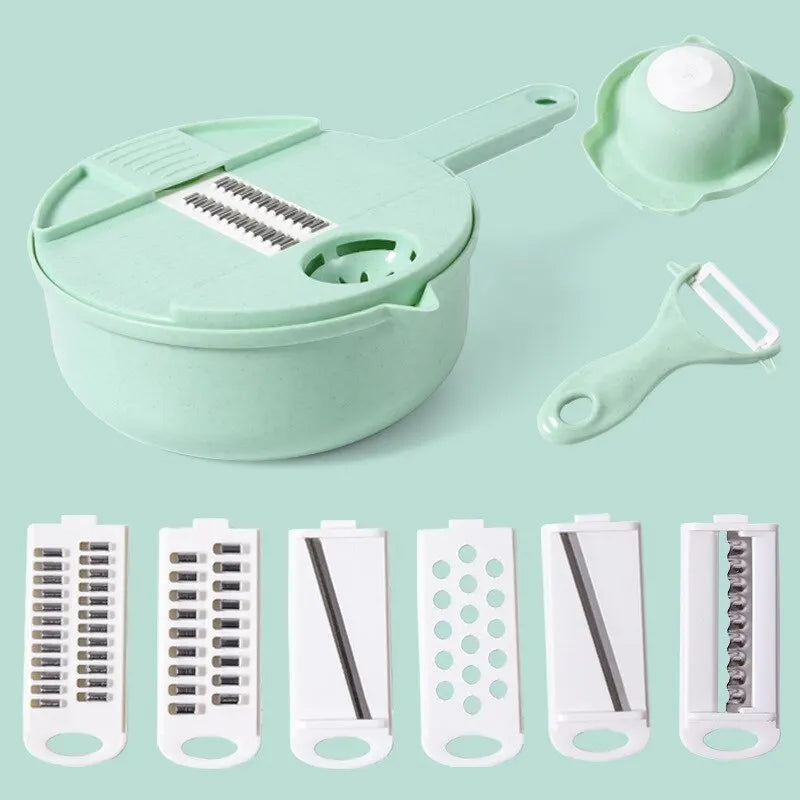 Utensilios para ensalada multifuncionales verde/azul/rosa