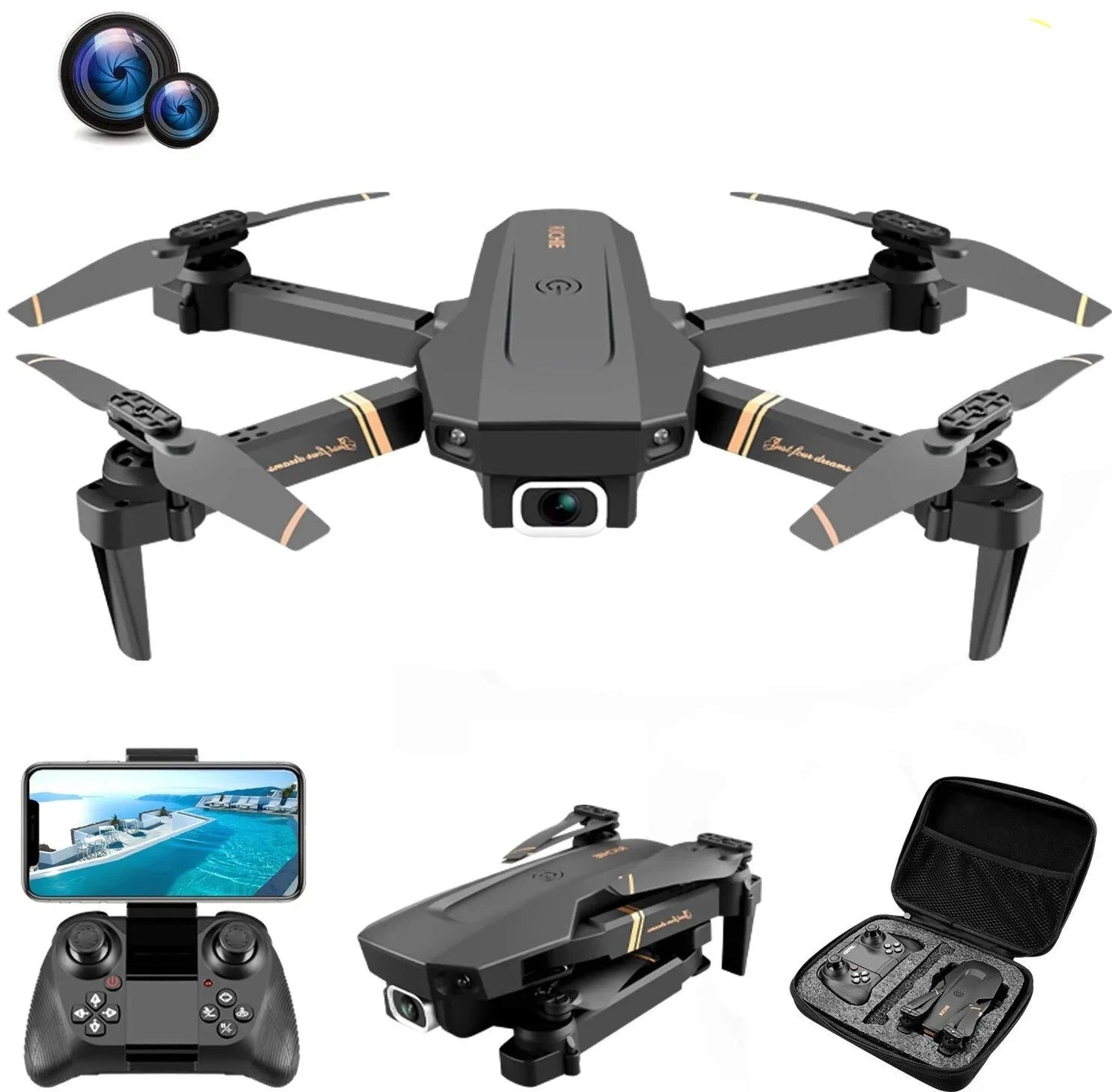 Drone RC 4k HD Cámara Gran Angular