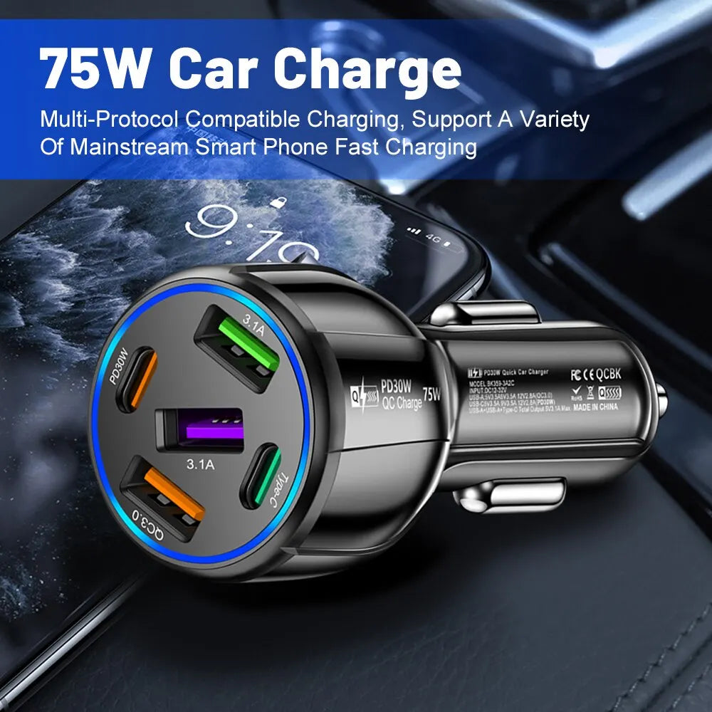 Cargador de teléfono en el coche para iPhone Xiaomi Huawei Samsung