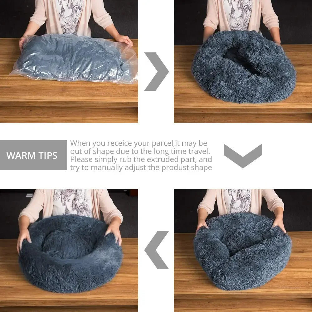 Pet Cat Dog Bed Comfortable Donut Round