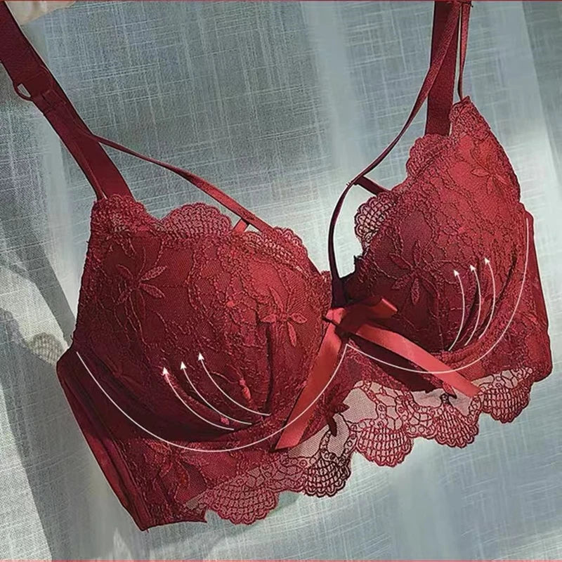 Sexy Lingerie Women's Red Bra Gather Small Breasts To Close The Breasts To Prevent Sagging And Push Up The Adjustable Bra