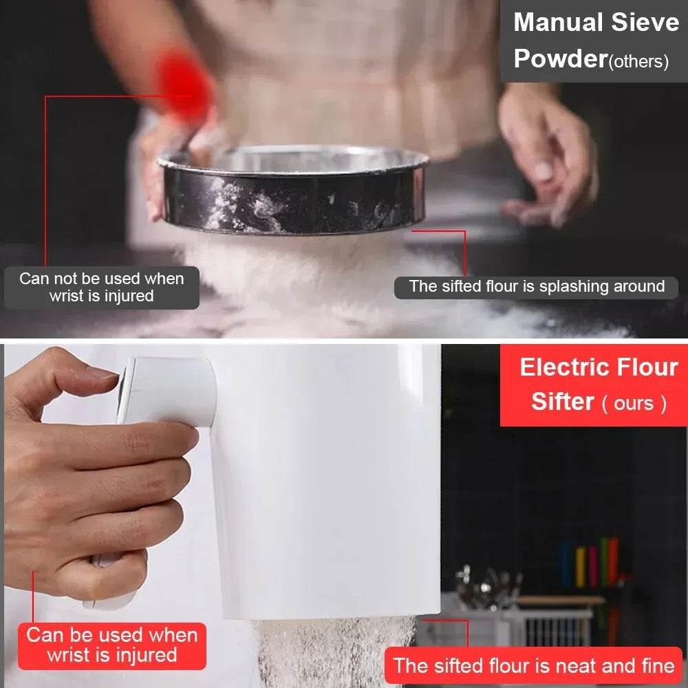 1Liter Stainless Steel Handheld Electric Flour Sieve
