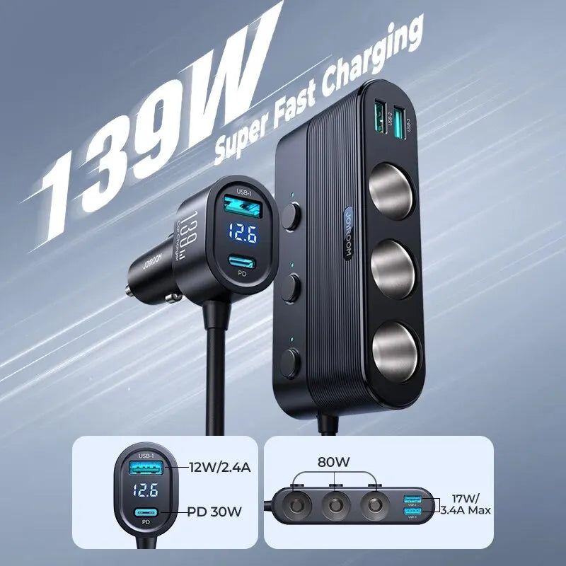 139W 7 in 1 Car Charger Adapter