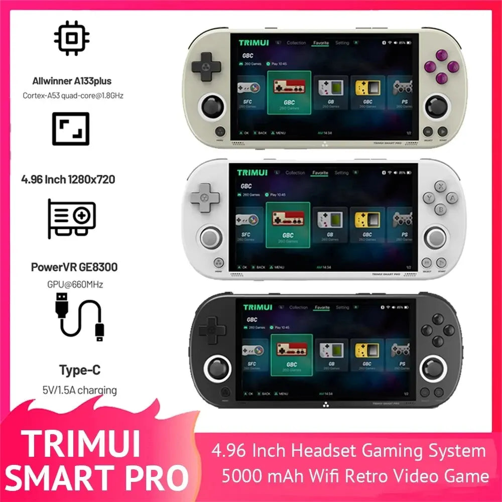 Consola de juegos portátil Trimui Smart Pro Vintage, consola de juegos portátil inalámbrica, recreativos Retro, consola de juegos con pantalla HD IPS de 4,96 pulgadas 