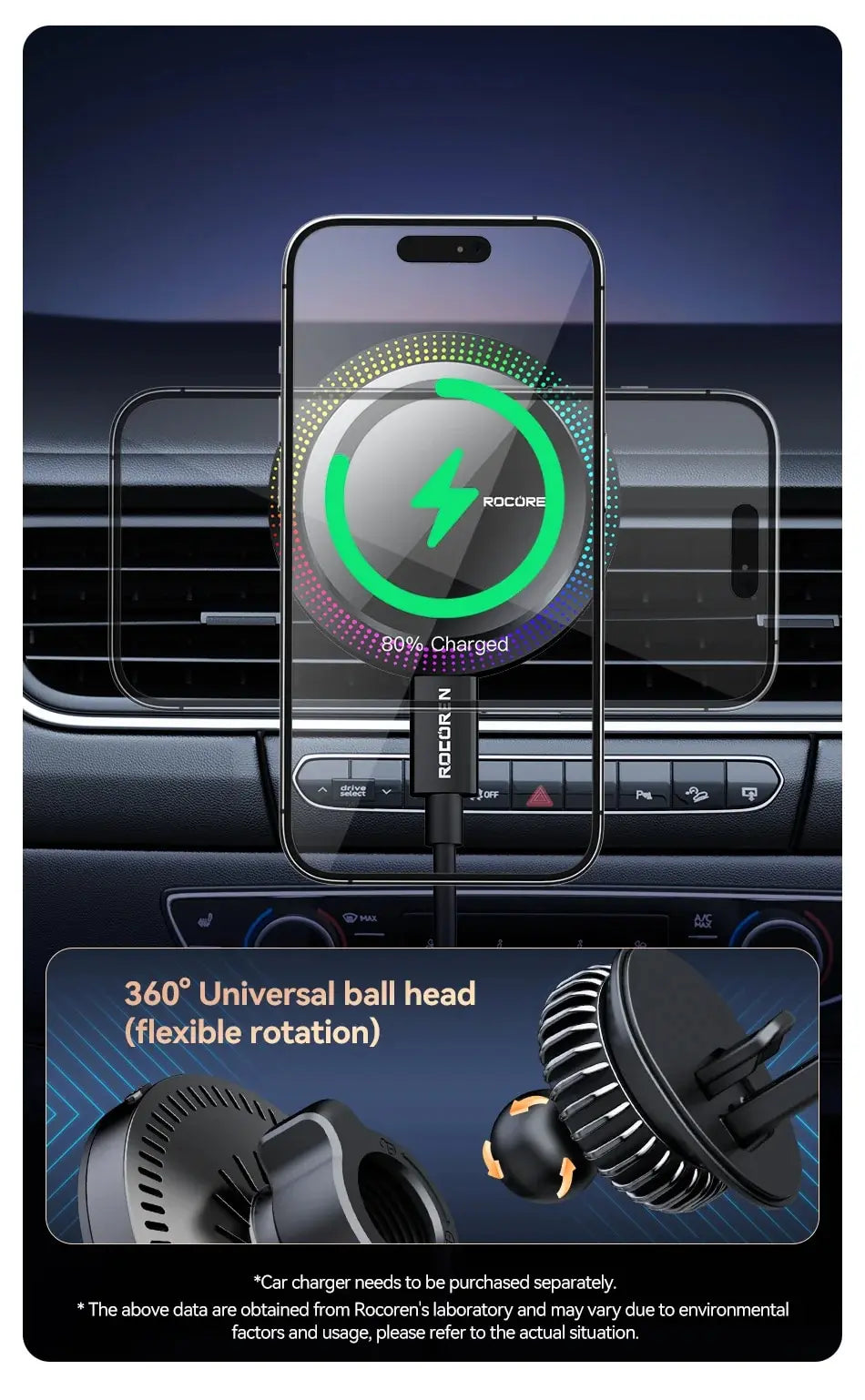 Wireless Car Phone Holder Charger With RGB Light