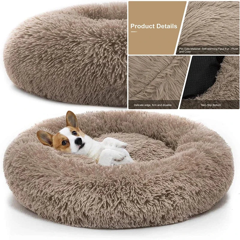 Pet Cat Dog Bed Comfortable Donut Round