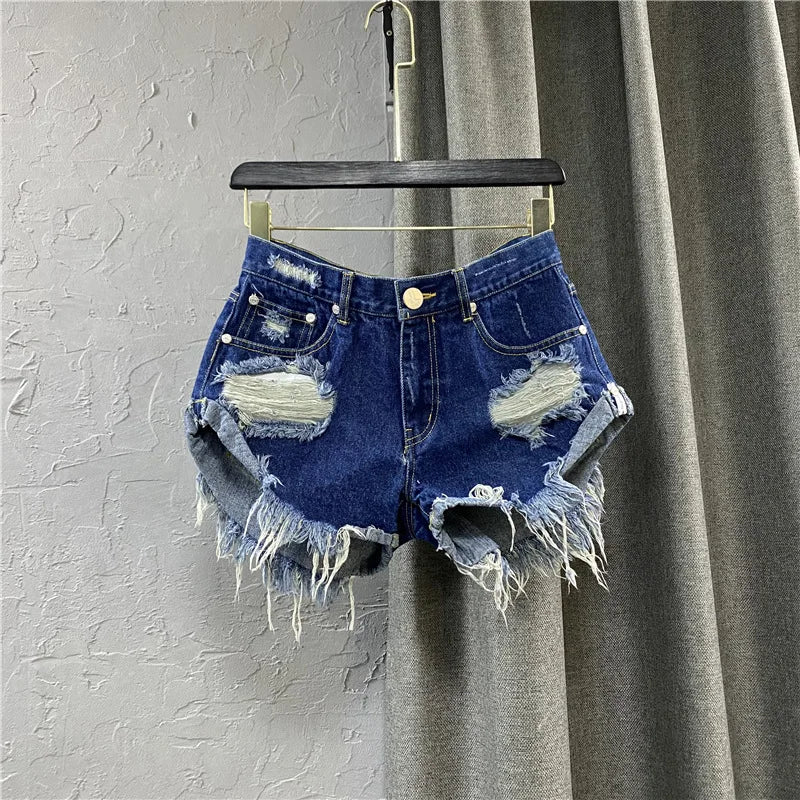 Jeans déchirés pour femmes, taille moyenne 