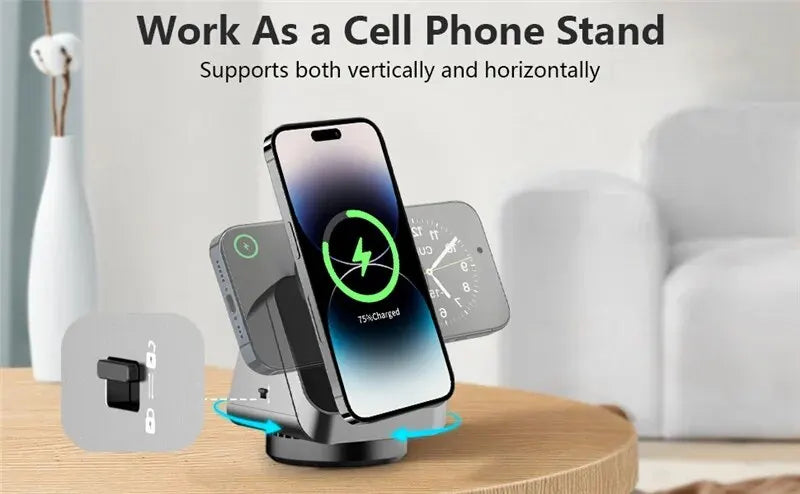 360° Rotating 3 in 1 Magnetic Wireless Charger Stand