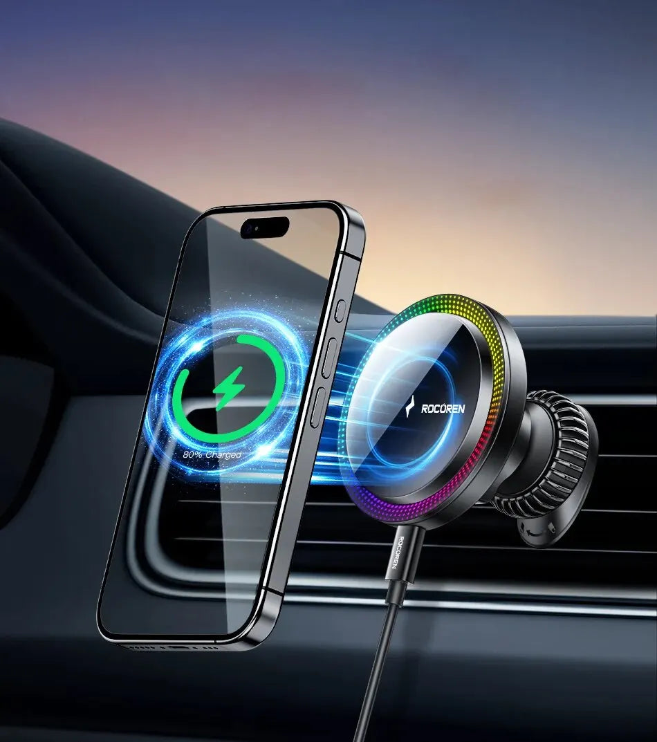 Wireless Car Phone Holder Charger With RGB Light