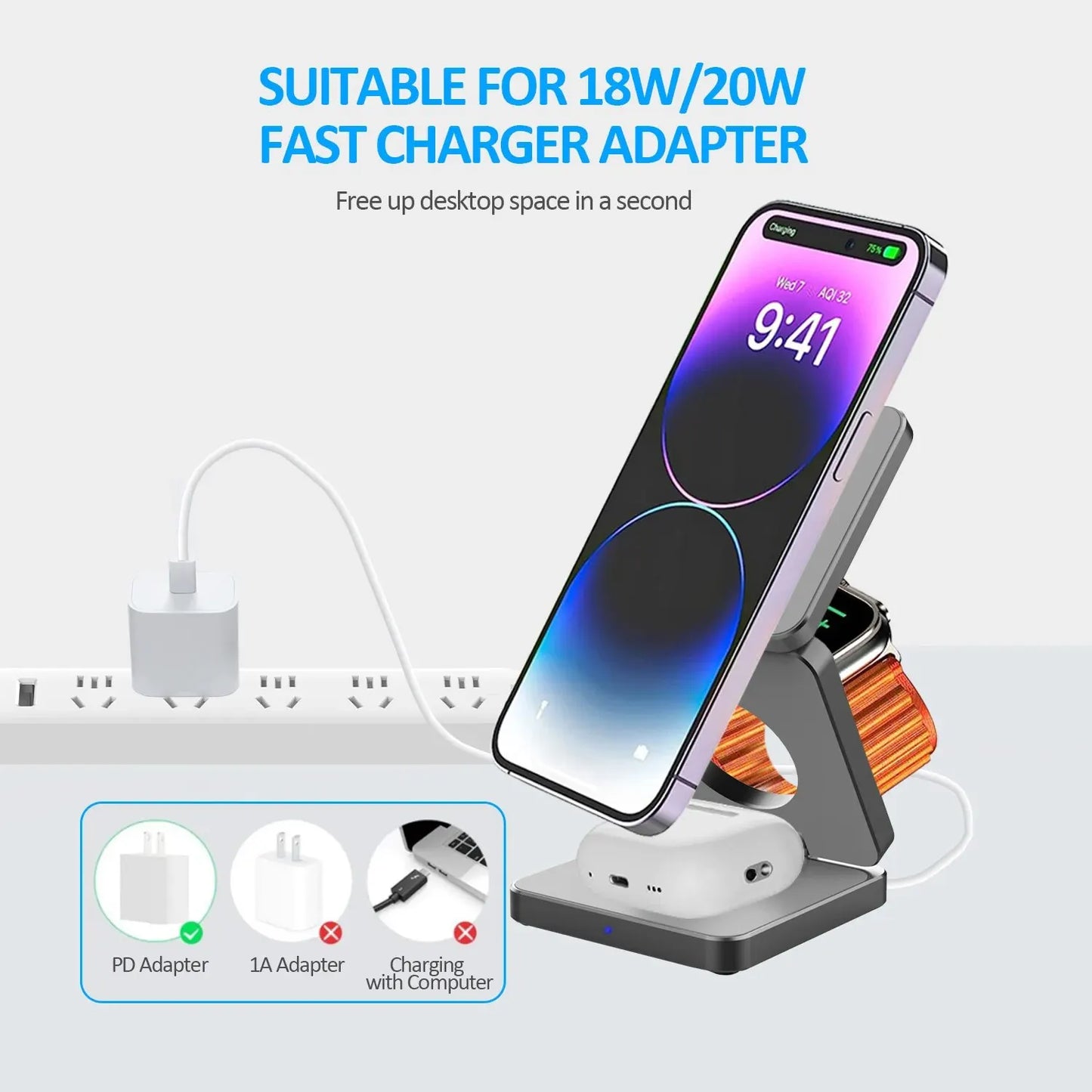 3 In 1 Wireless Charger Stand for iPhone 15 14 13 12